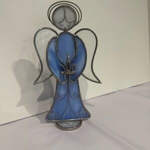 Blue and Silver Stained Glass Angel Figurine